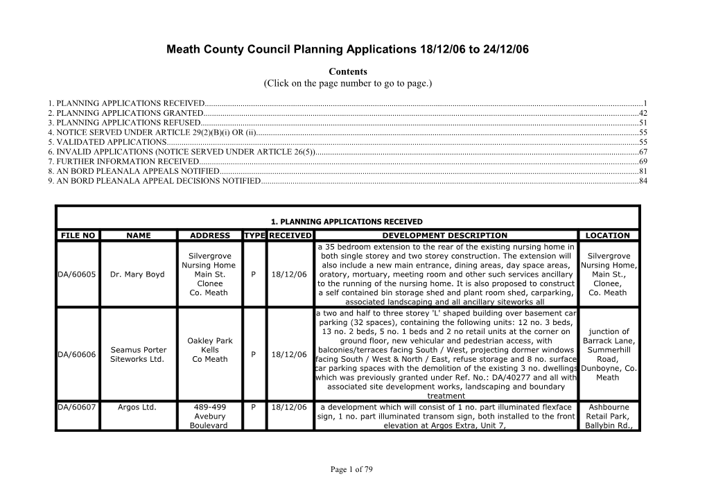 Meath County Council Planning Applications 18/12/06 to 24/12/06