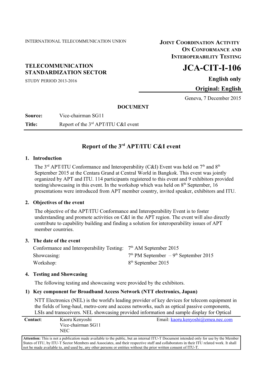 Report of the 3Rd APT/ITU C&I Event