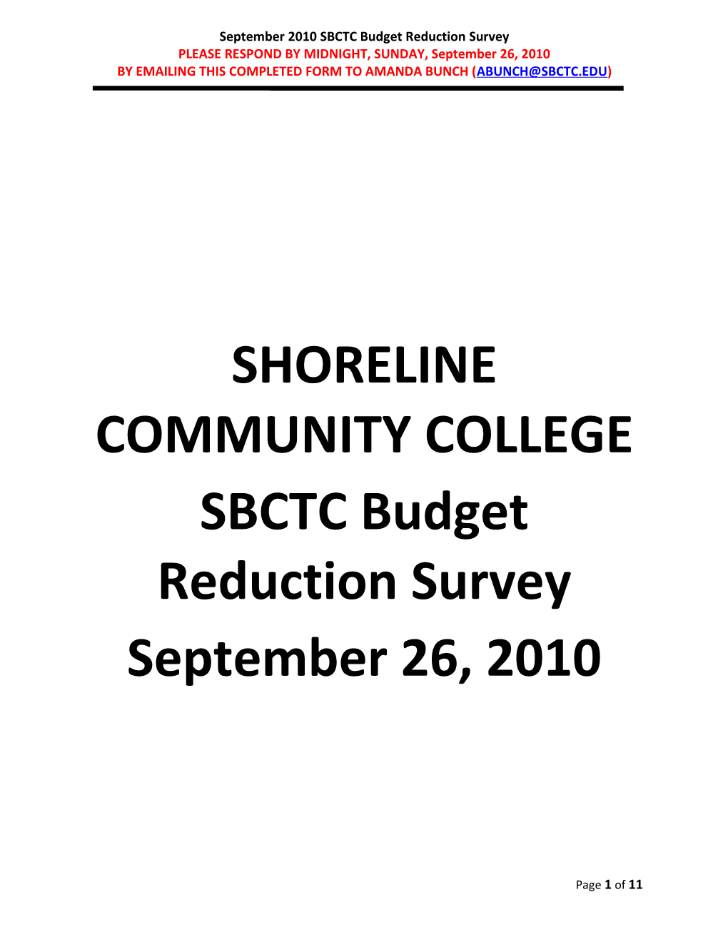 September 2010SBCTC Budget Reduction Survey