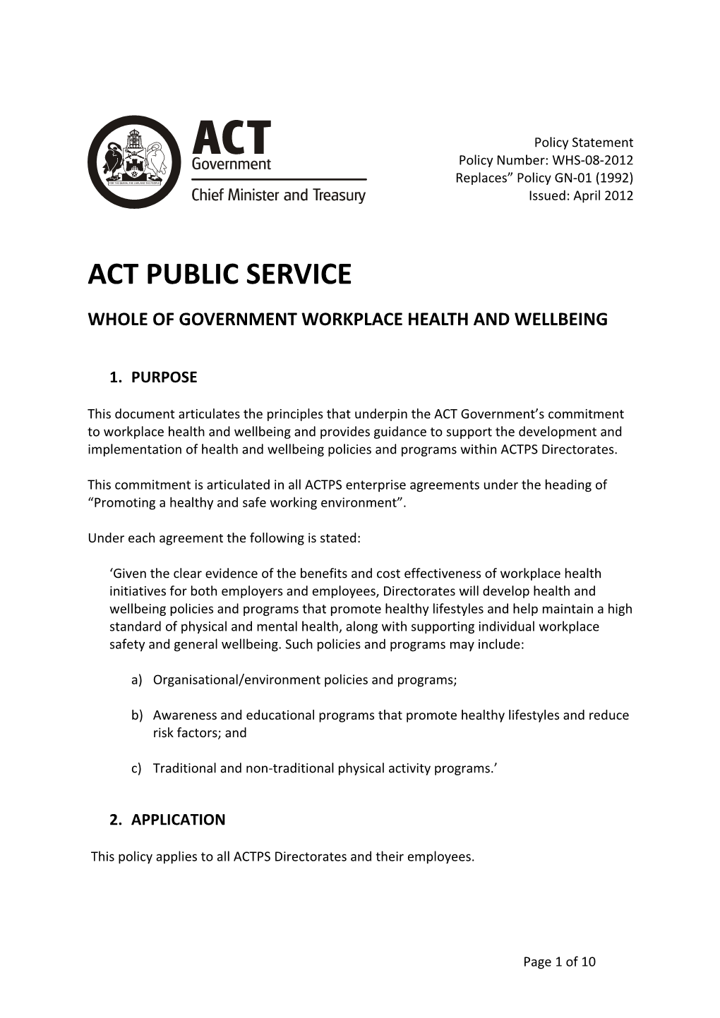 Whole of Government Workplace Health and Wellbeing