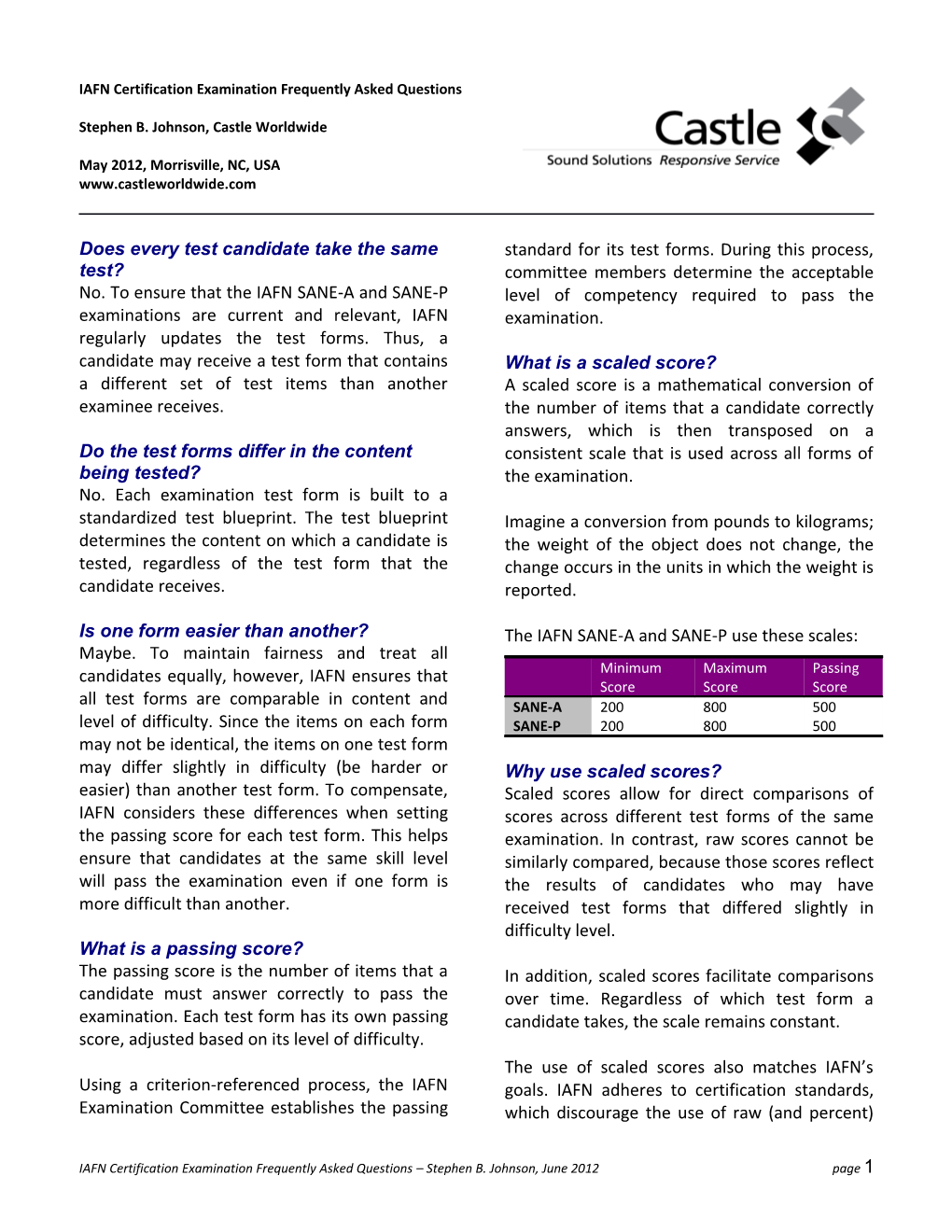 FAQ for Scaled Score Use of AADE