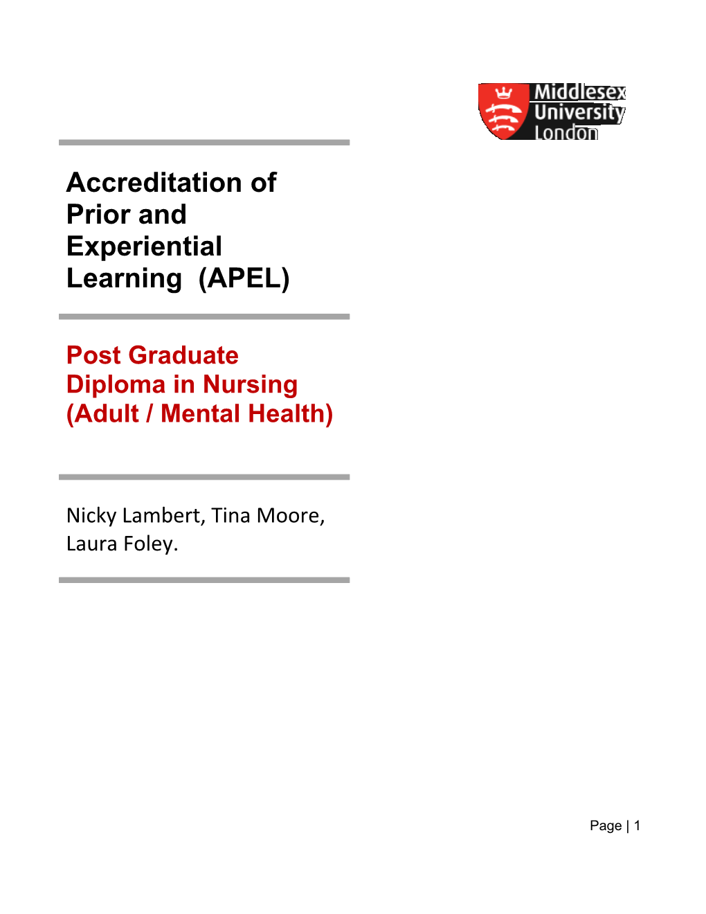 Accreditation of Prior and Experiential Learning (APEL)