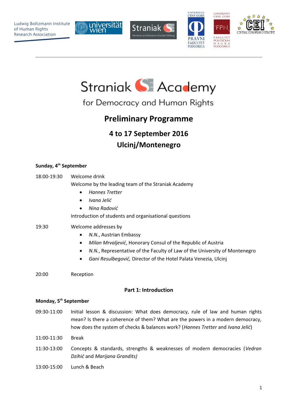 Preliminary Programme