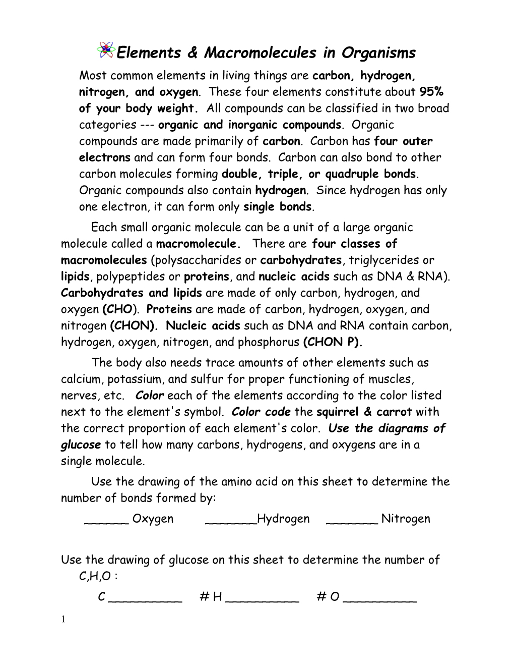 Elements & Macromolecules in Organisms