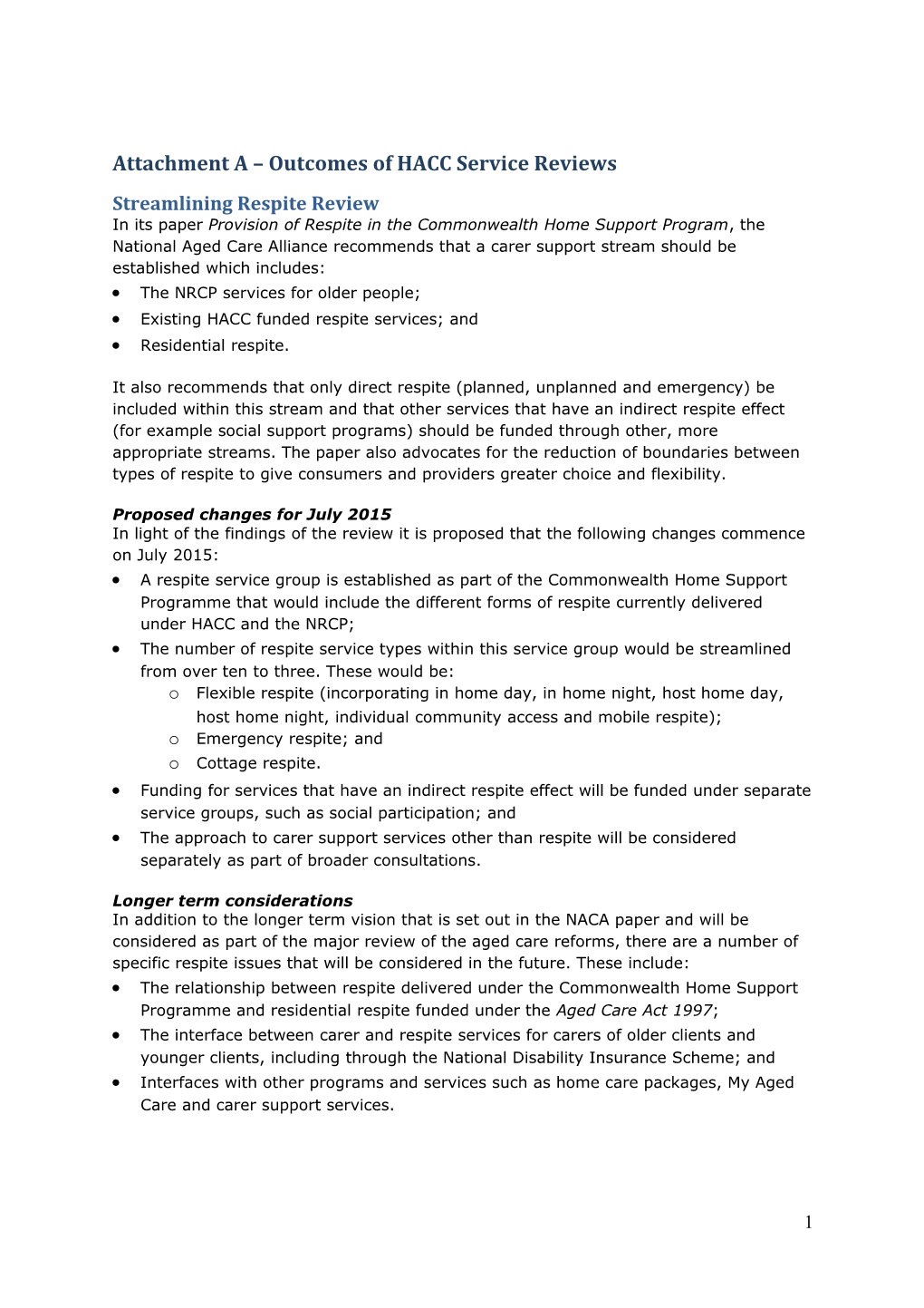 Attachment a Outcomes of HACC Service Reviews