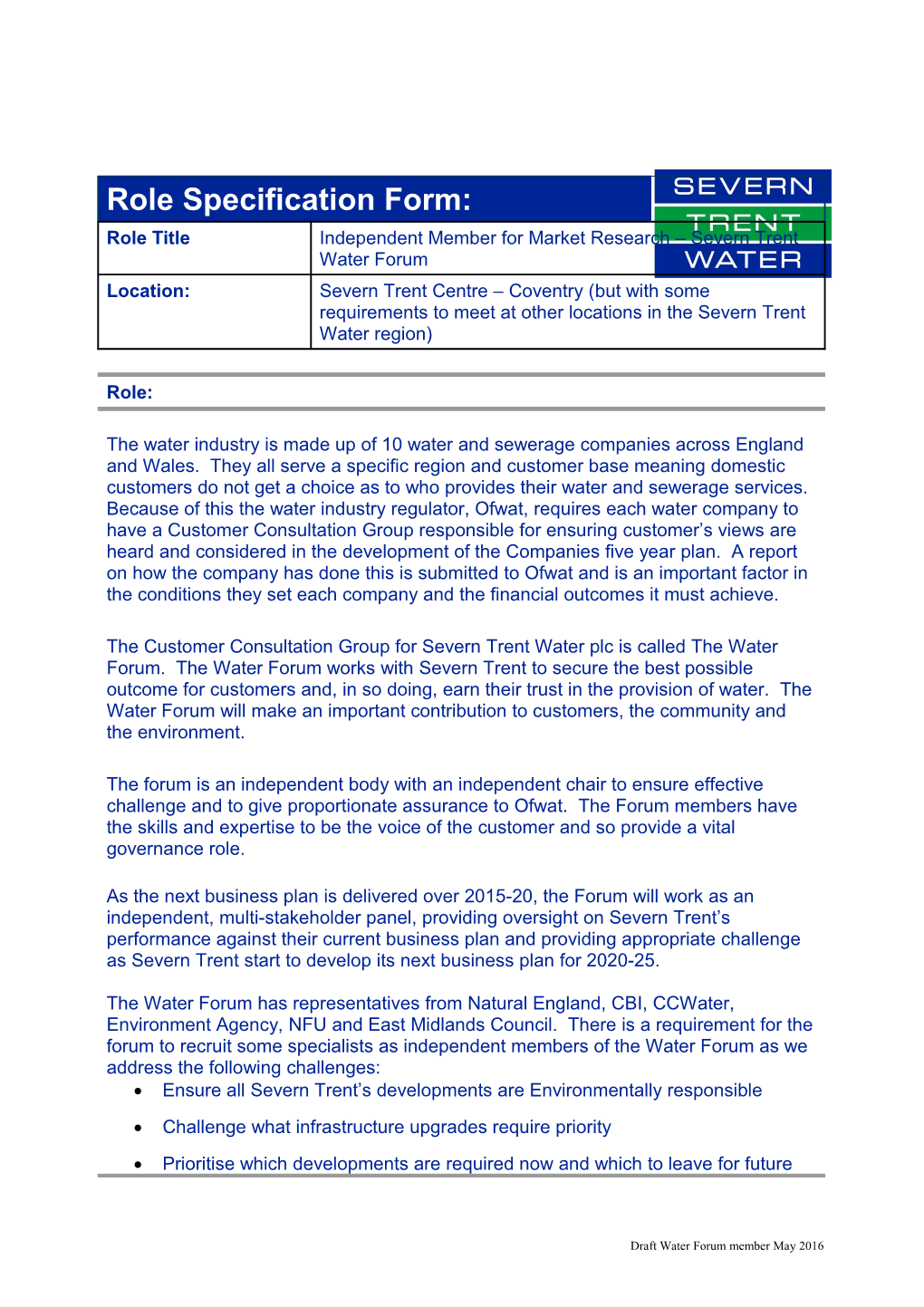 Role Specification Form