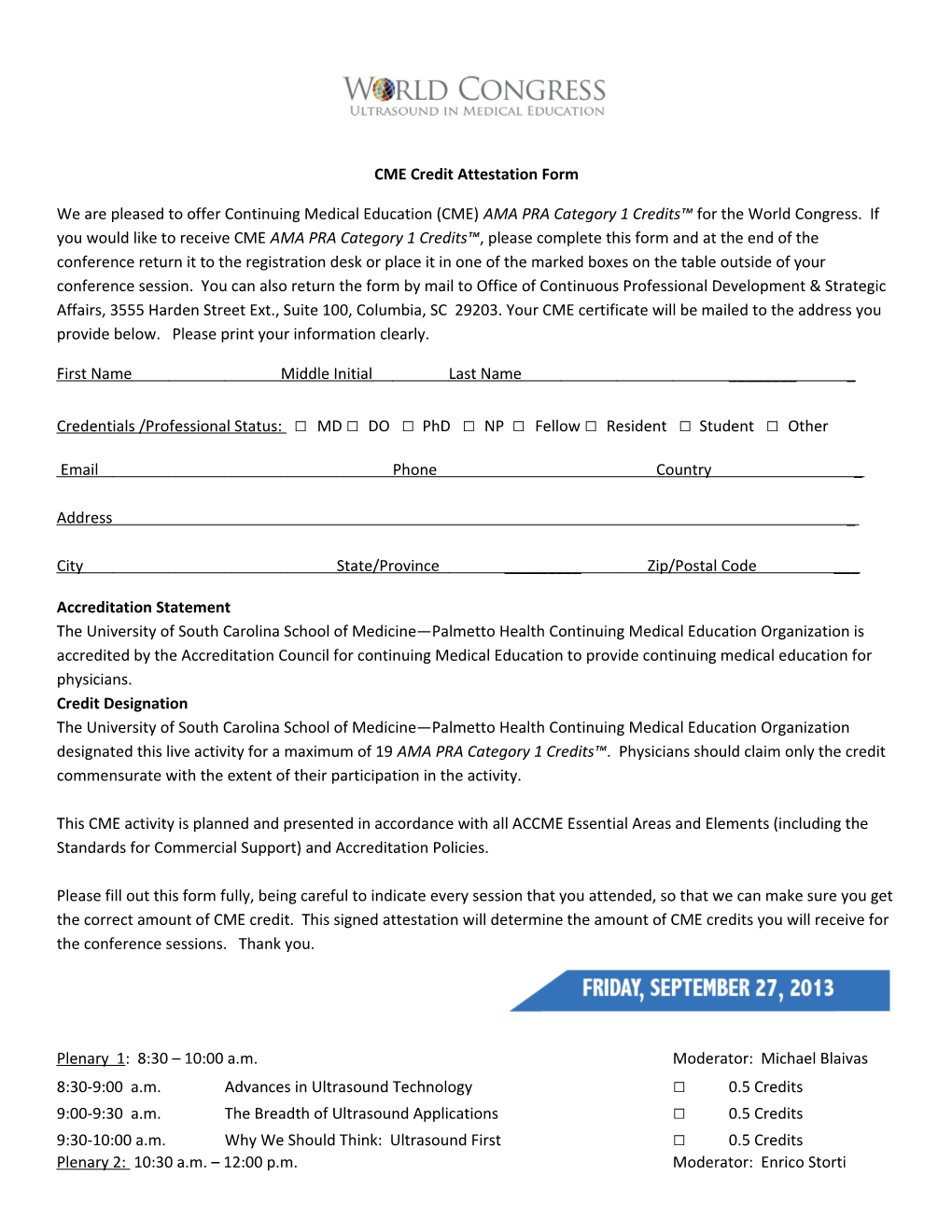 CME Credit Attestation Form