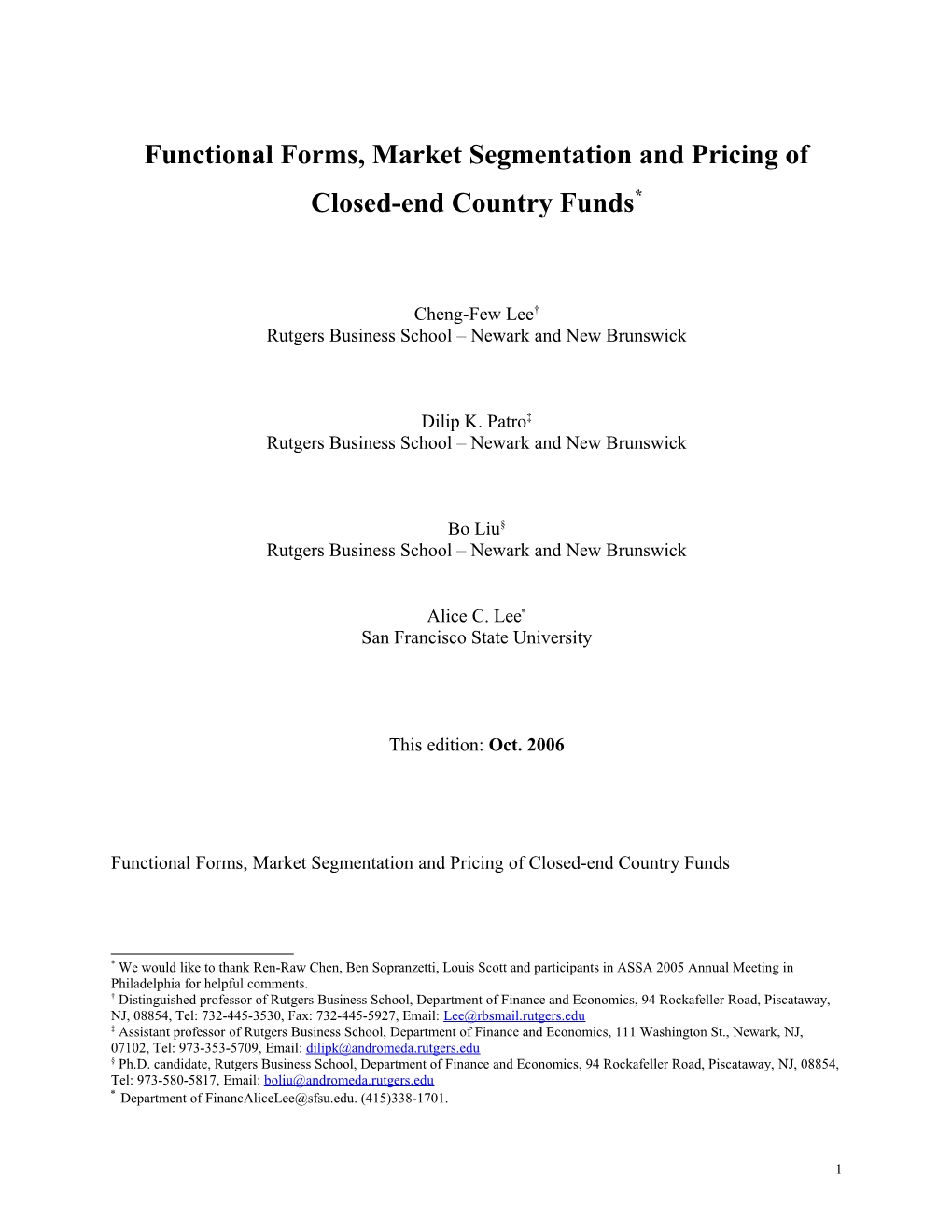 Functional Forms for International Closed-End Funds