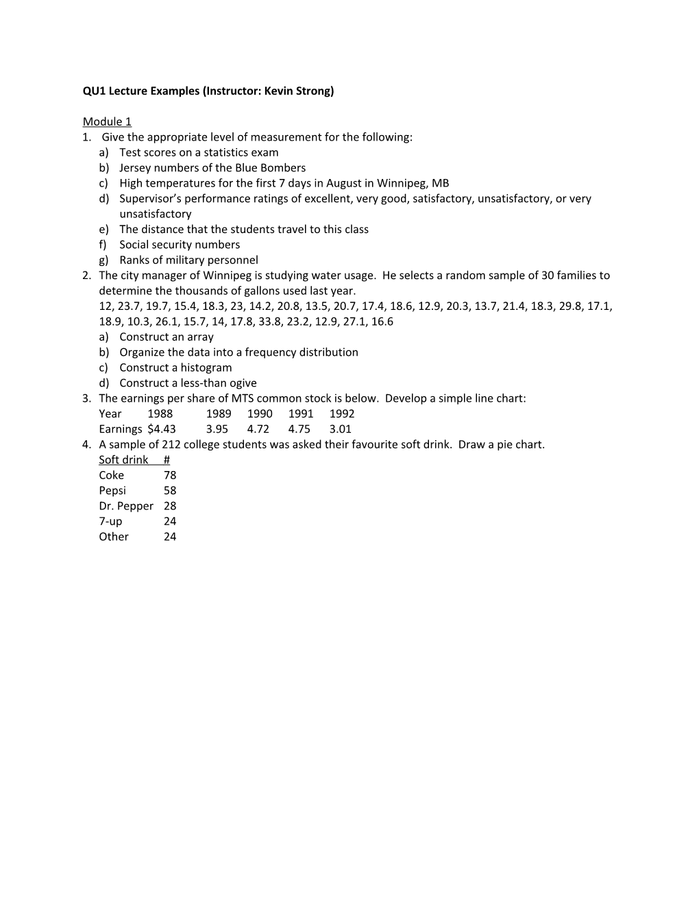 QU1 Lecture Examples (Instructor: Kevin Strong)