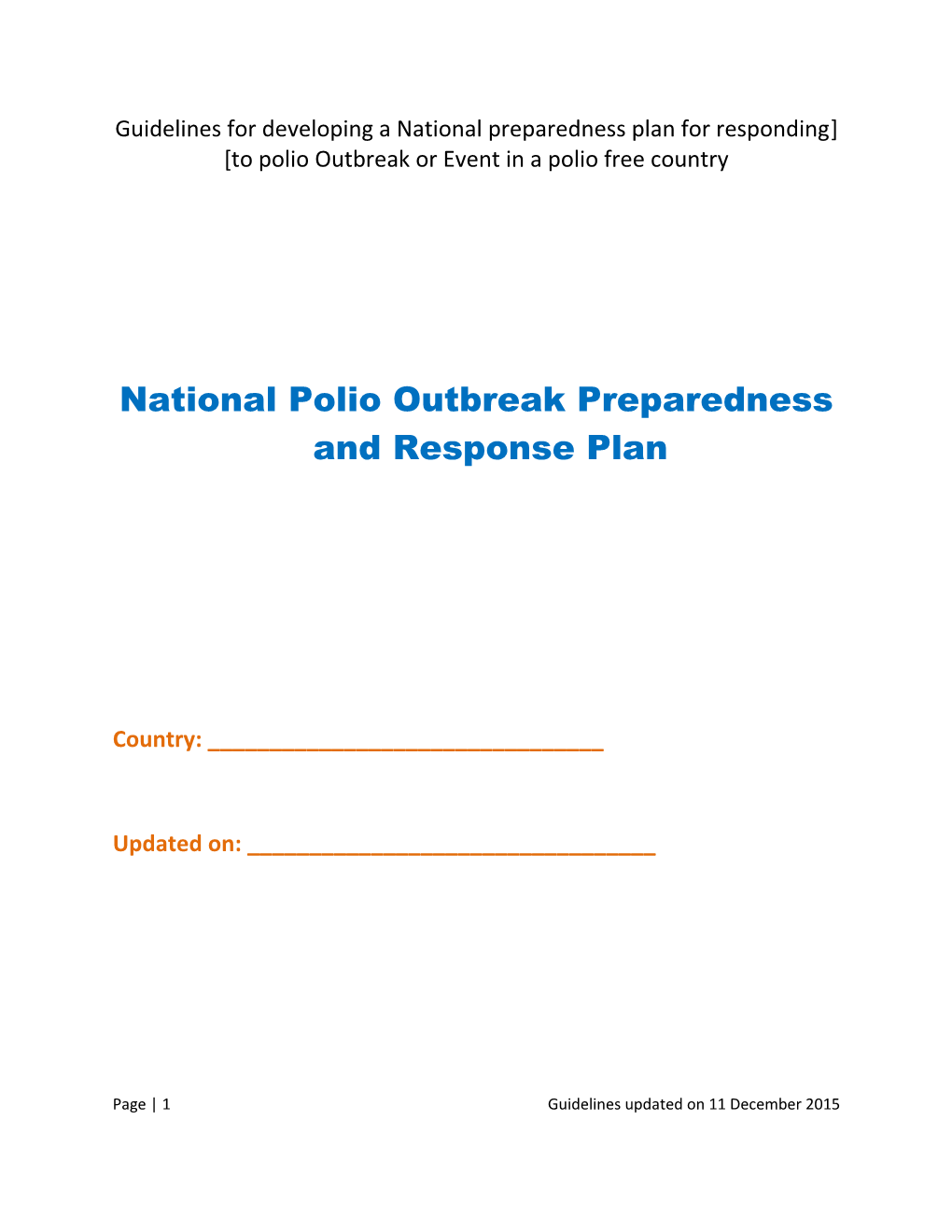 National Polio Outbreak Preparedness and Responseplan