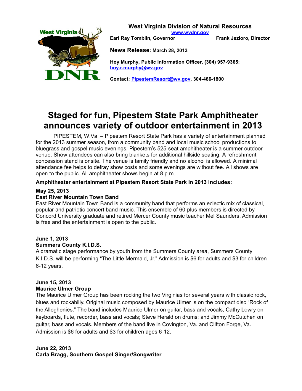 Staged for Fun, Pipestem State Park Amphitheater Announces Variety of Outdoor Entertainment