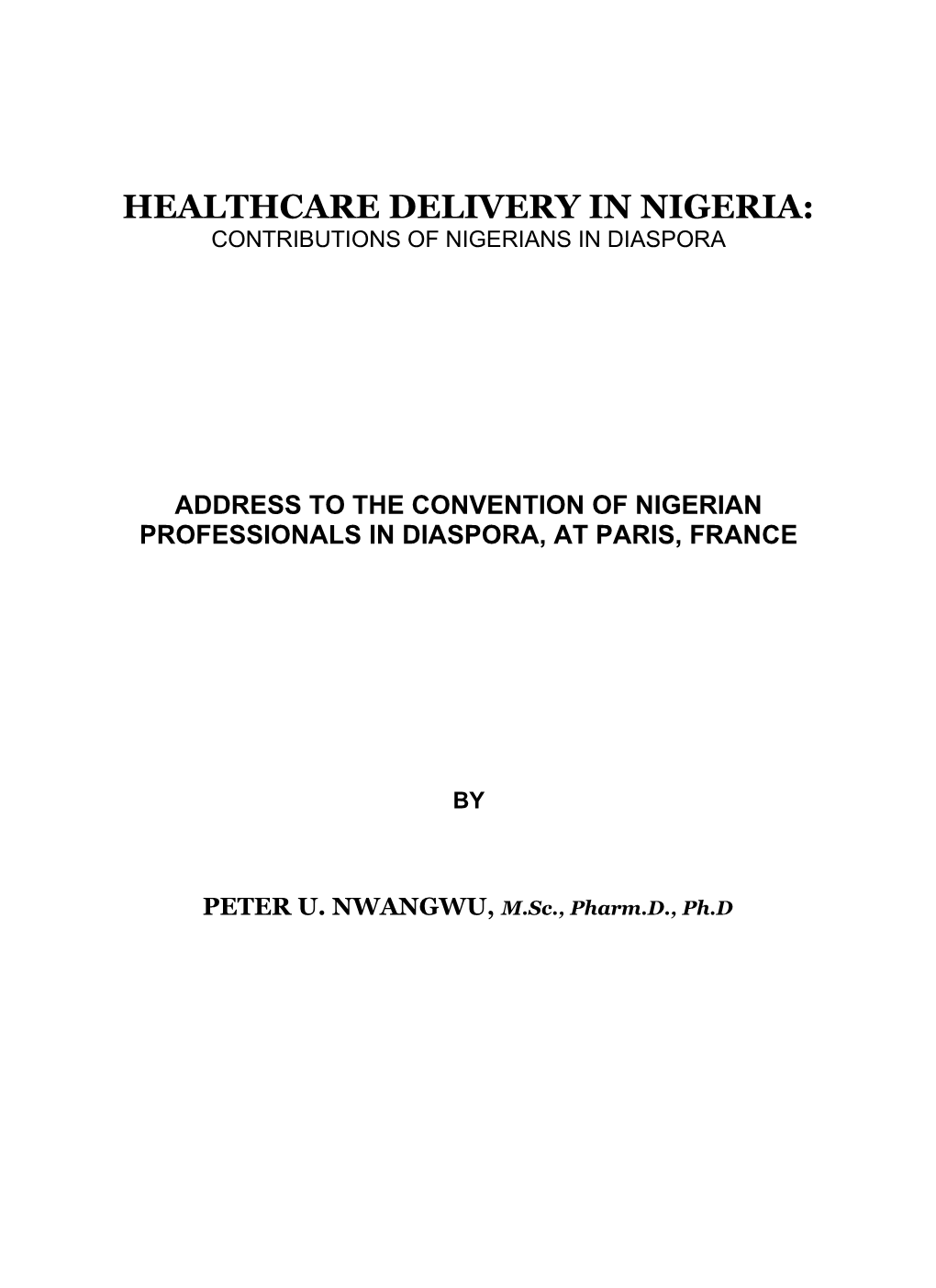 Healthcare Delivery in Nigeria
