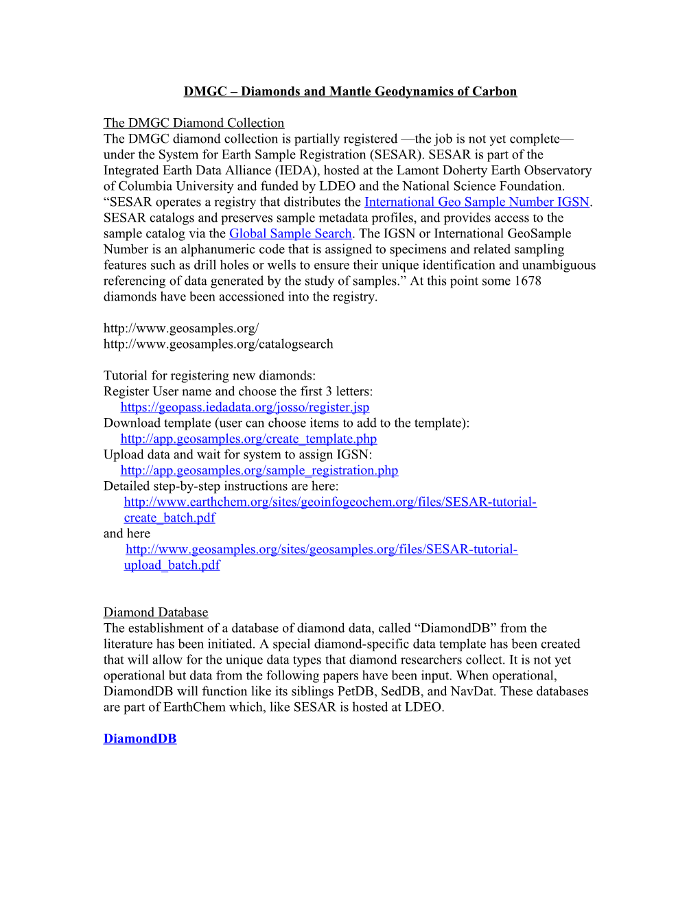 DMGC Diamonds and Mantle Geodynamics of Carbon