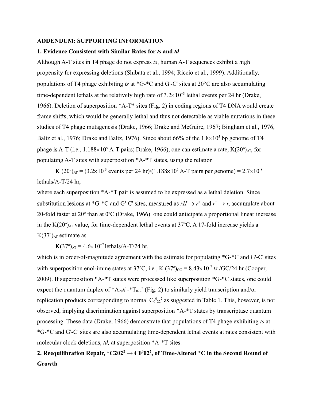 1. Evidence Consistent with Similar Rates for Ts and Td