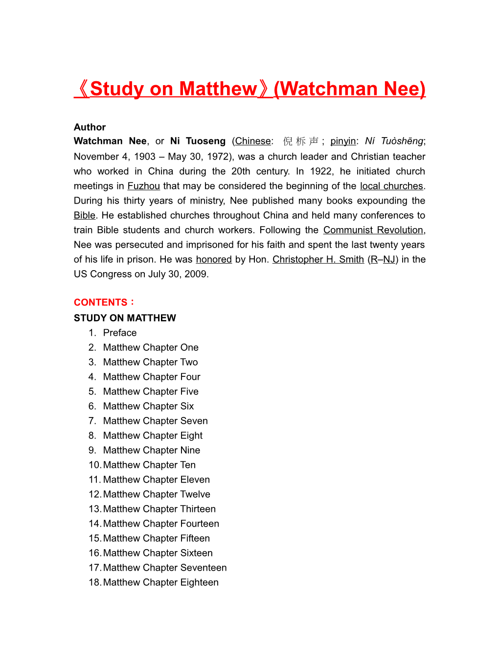 Study on Matthew (Watchman Nee)