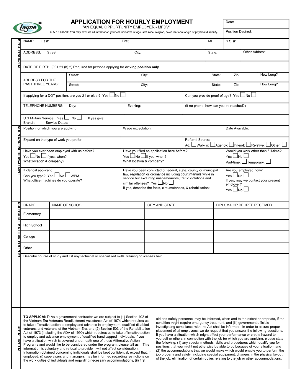 Application for Salaried Employment