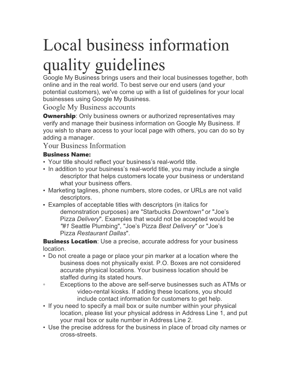 Local Business Information Quality Guidelines