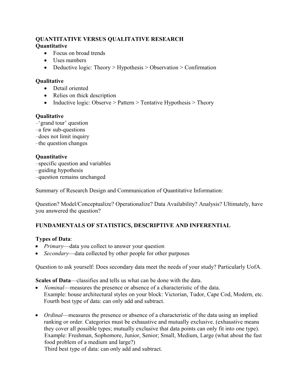 Quantitative Versus Qualitative Research