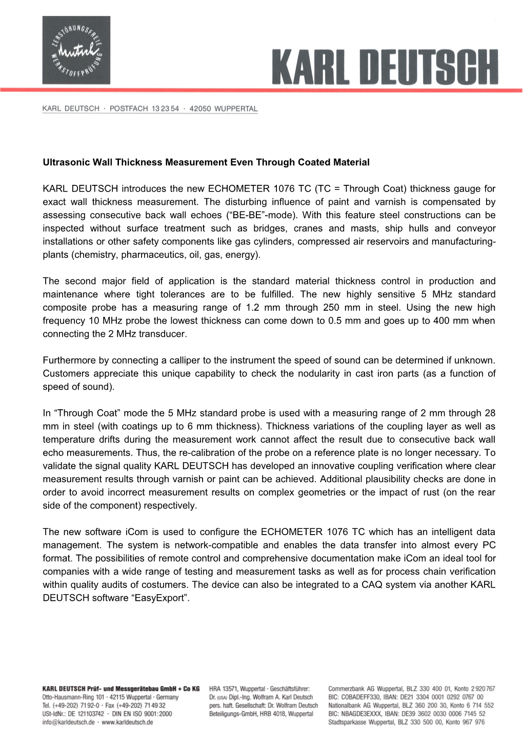 Ultrasonic Wall Thickness Measurement Even Through Coated Material