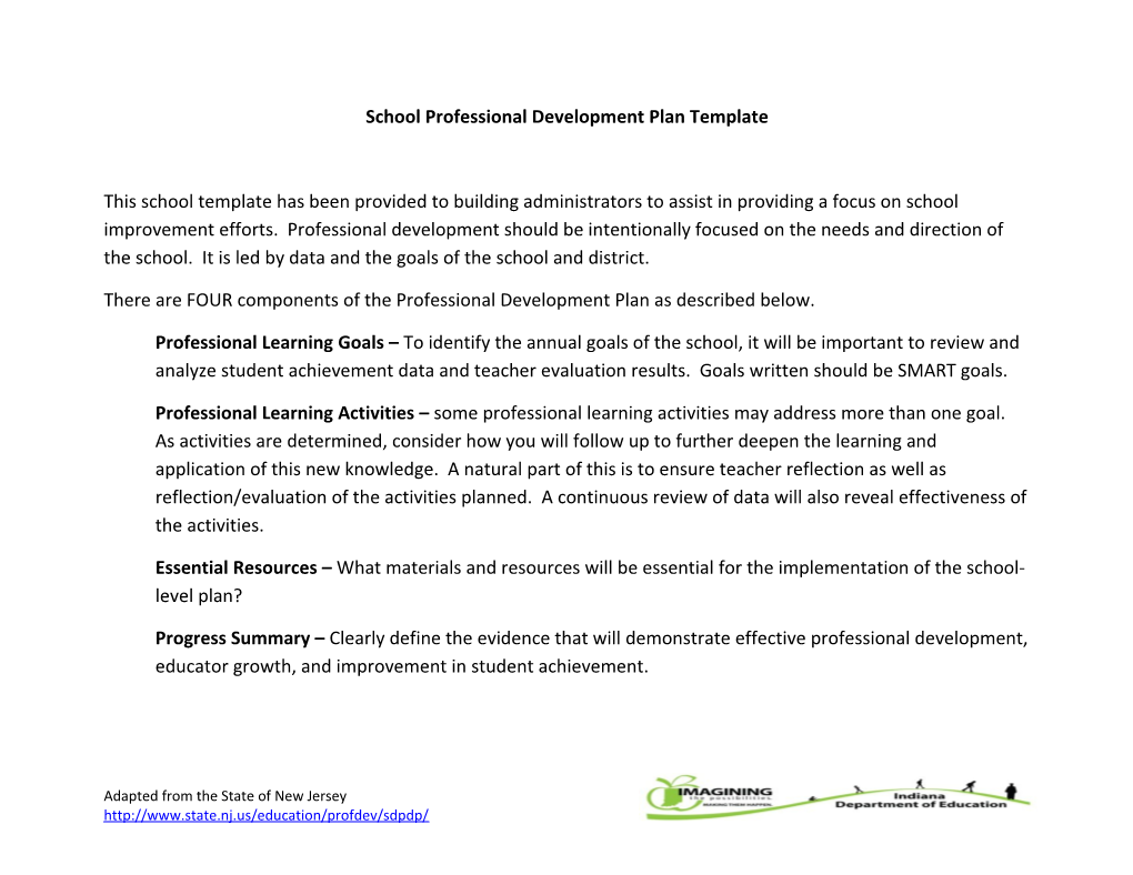 School Professional Development Plan Template