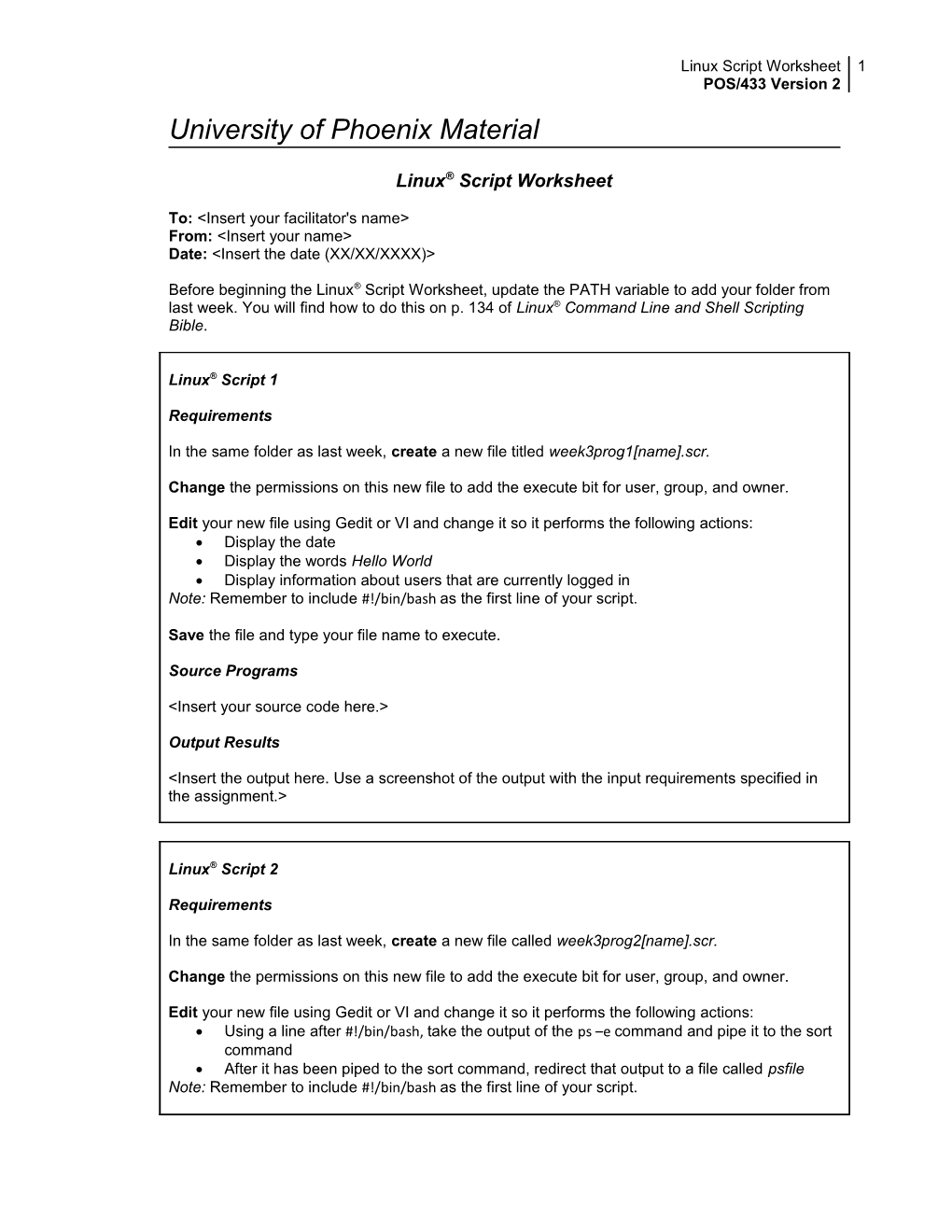 Linux Script Worksheet