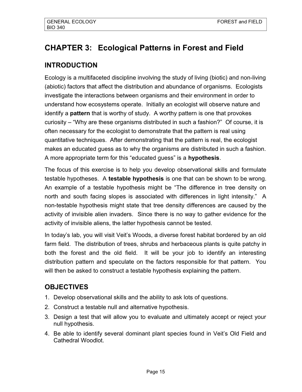 CHAPTER 3:Ecological Patterns in Forest and Field