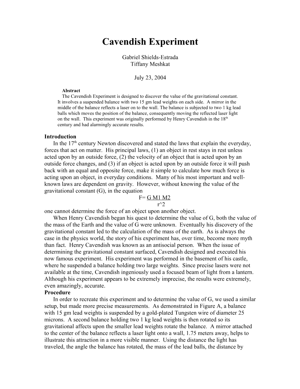 Cavendish Experiment