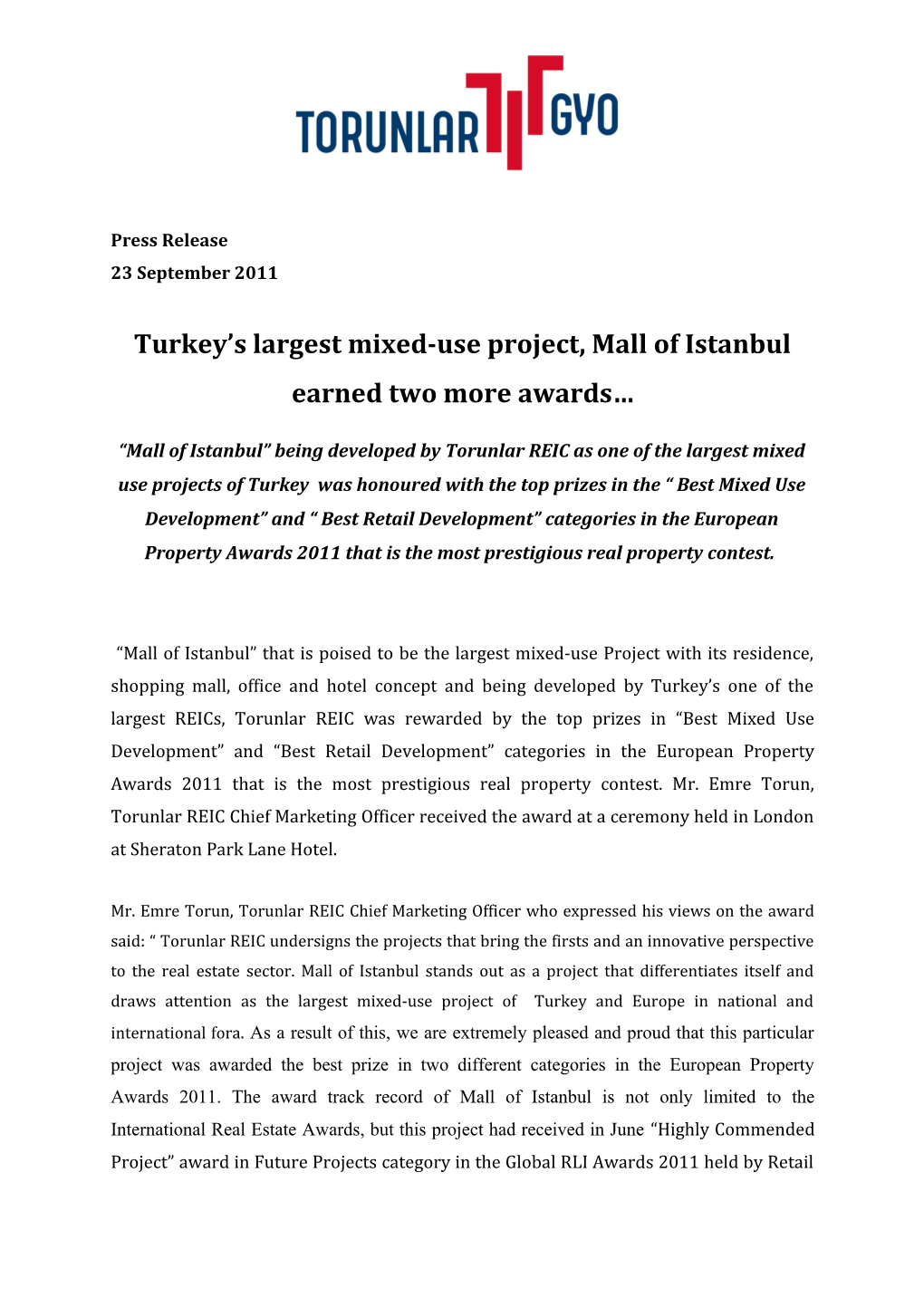 Turkey S Largest Mixed-Use Project, Mall of Istanbul Earned Two More Awards