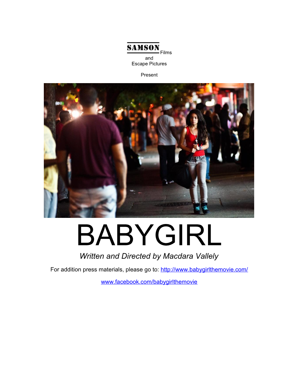 BABYGIRL Production Notes/Page 1