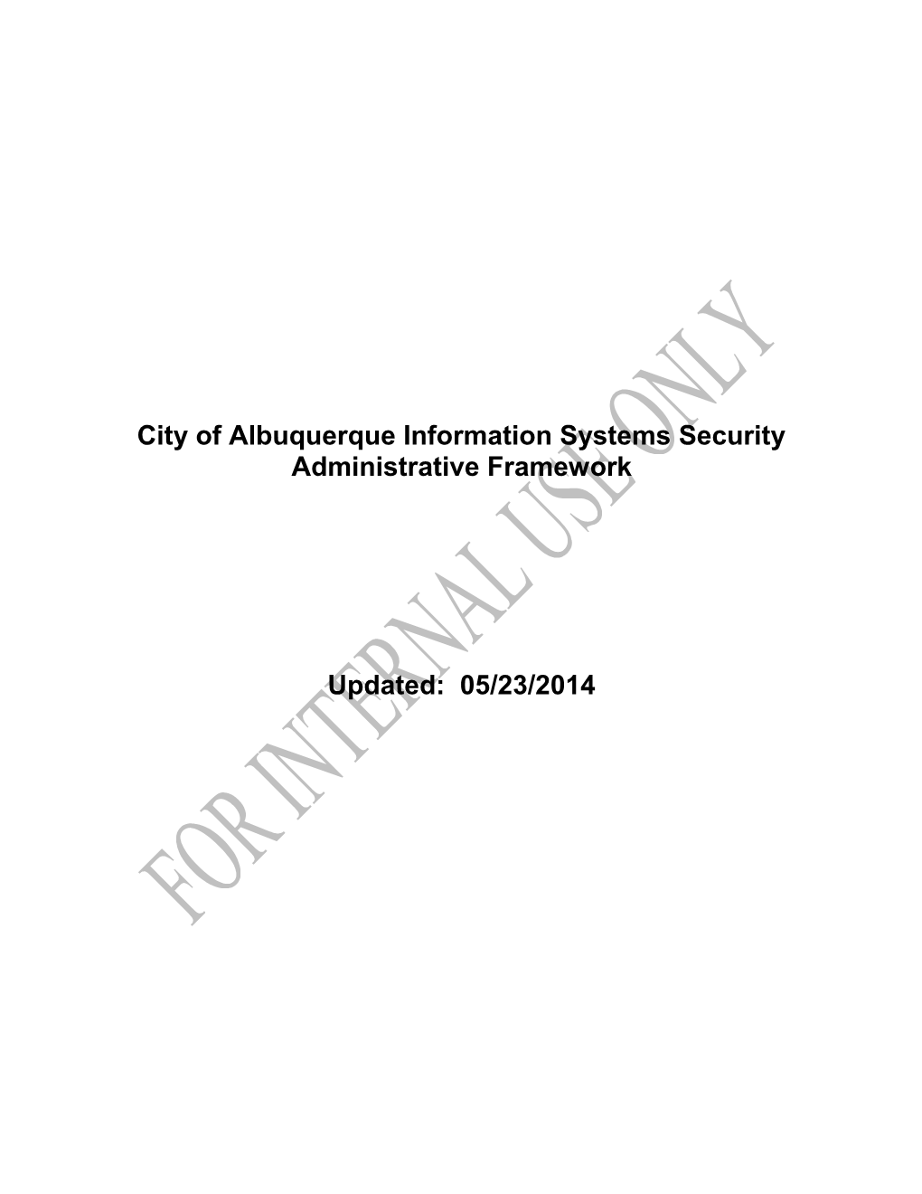 City of Albuquerqueinformation Systems Security Administrative Framework