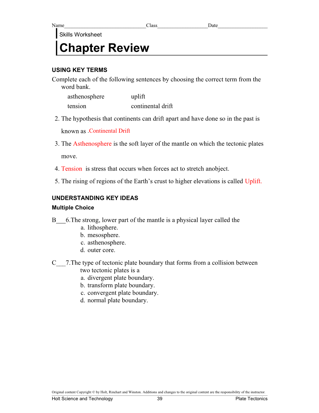 Skills Worksheet