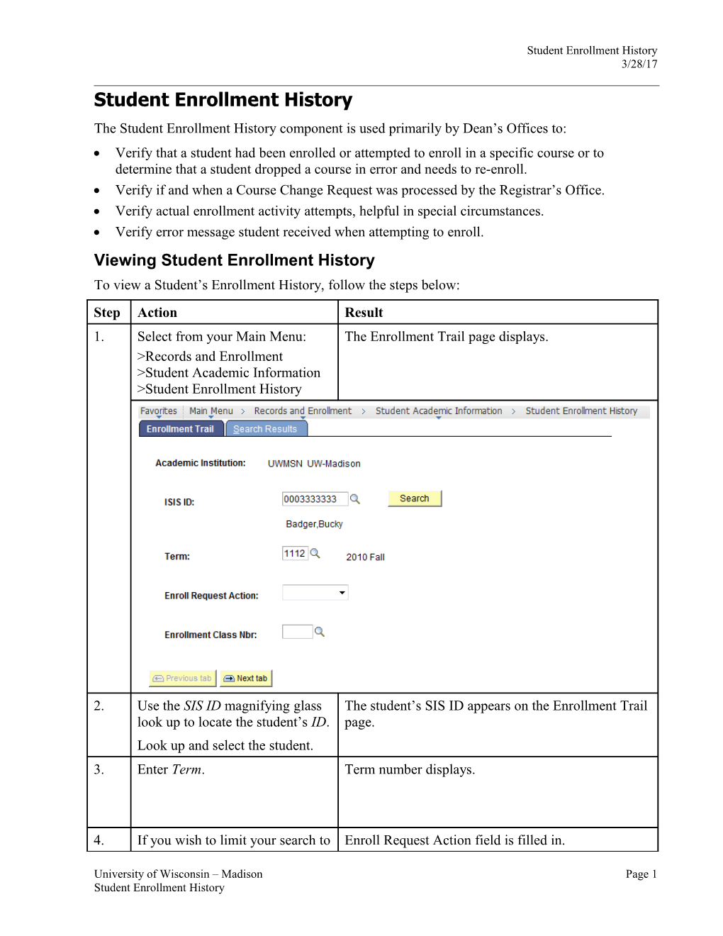 Student Enrollment History