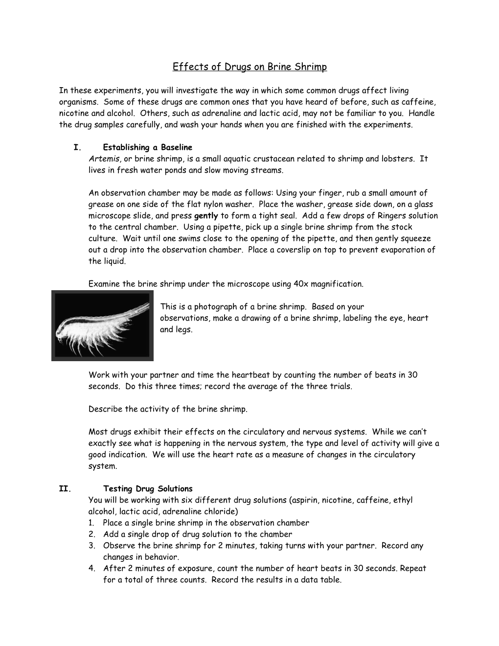 Effects of Drugs on Brine Shrimp