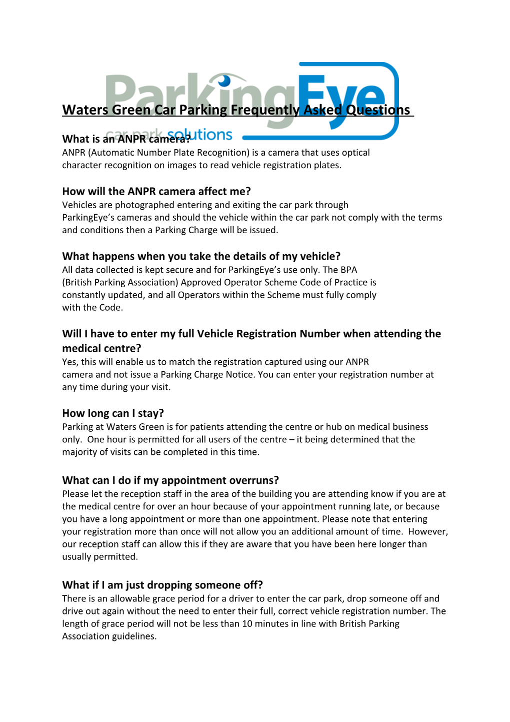 Waters Green Car Parking Frequently Asked Questions