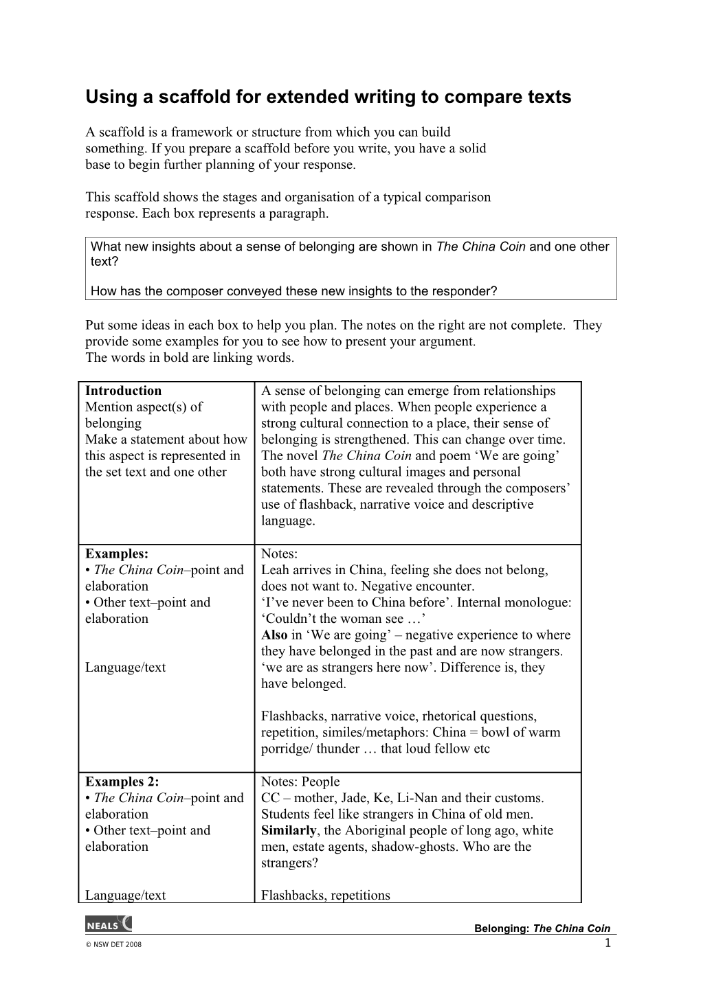 Using a Scaffold for Extended Writing to Compare Texts