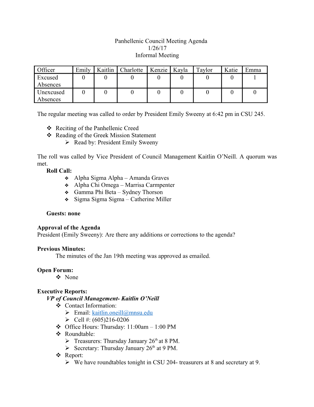 Panhellenic Council Meeting Agenda