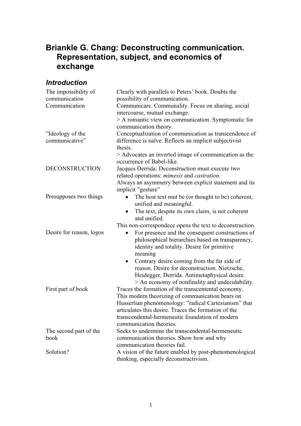 Briankle G. Chang: Deconstructing Communication. Representation, Subject, and Economics