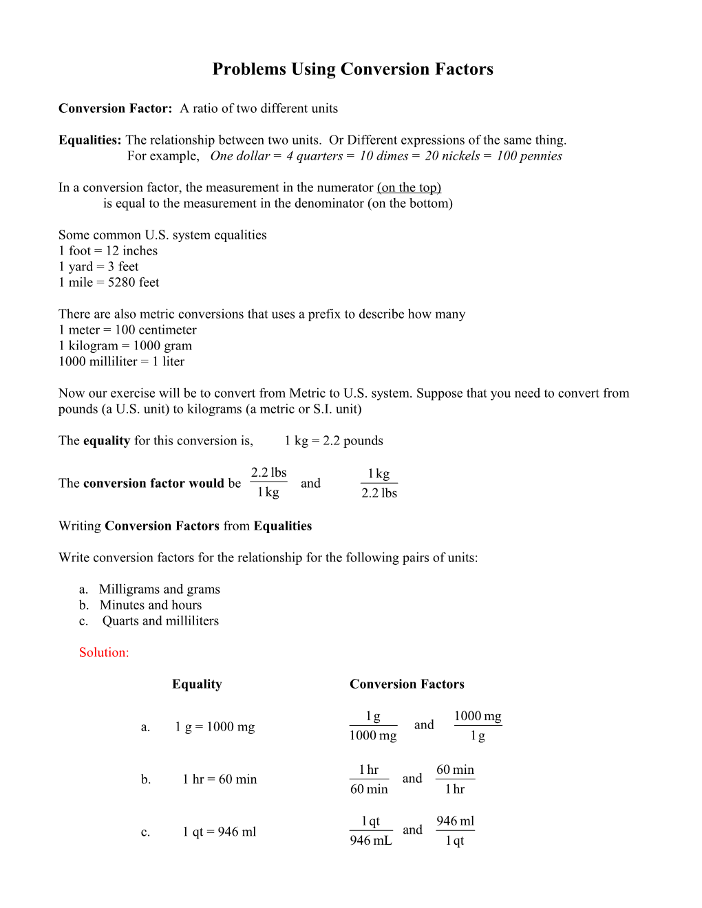 Problems Using Conversion Factors