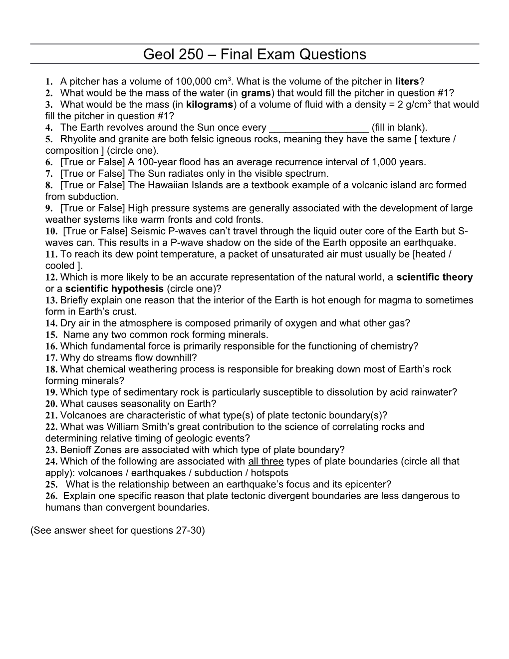 Geol 250 Final Exam Questions