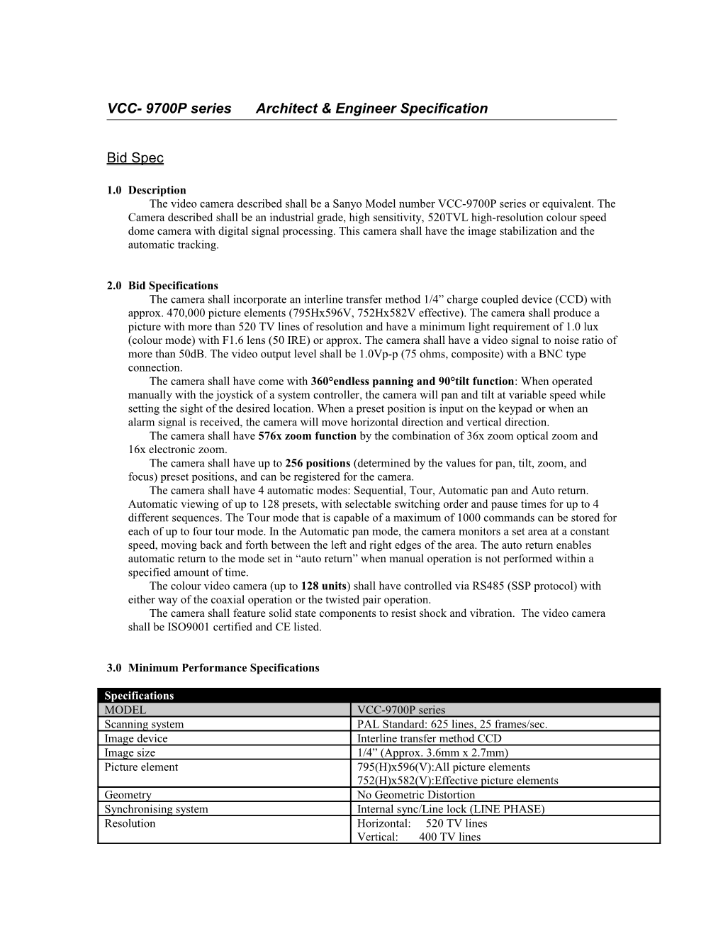 VCC- 9700P Seriesarchitect & Engineer Specification