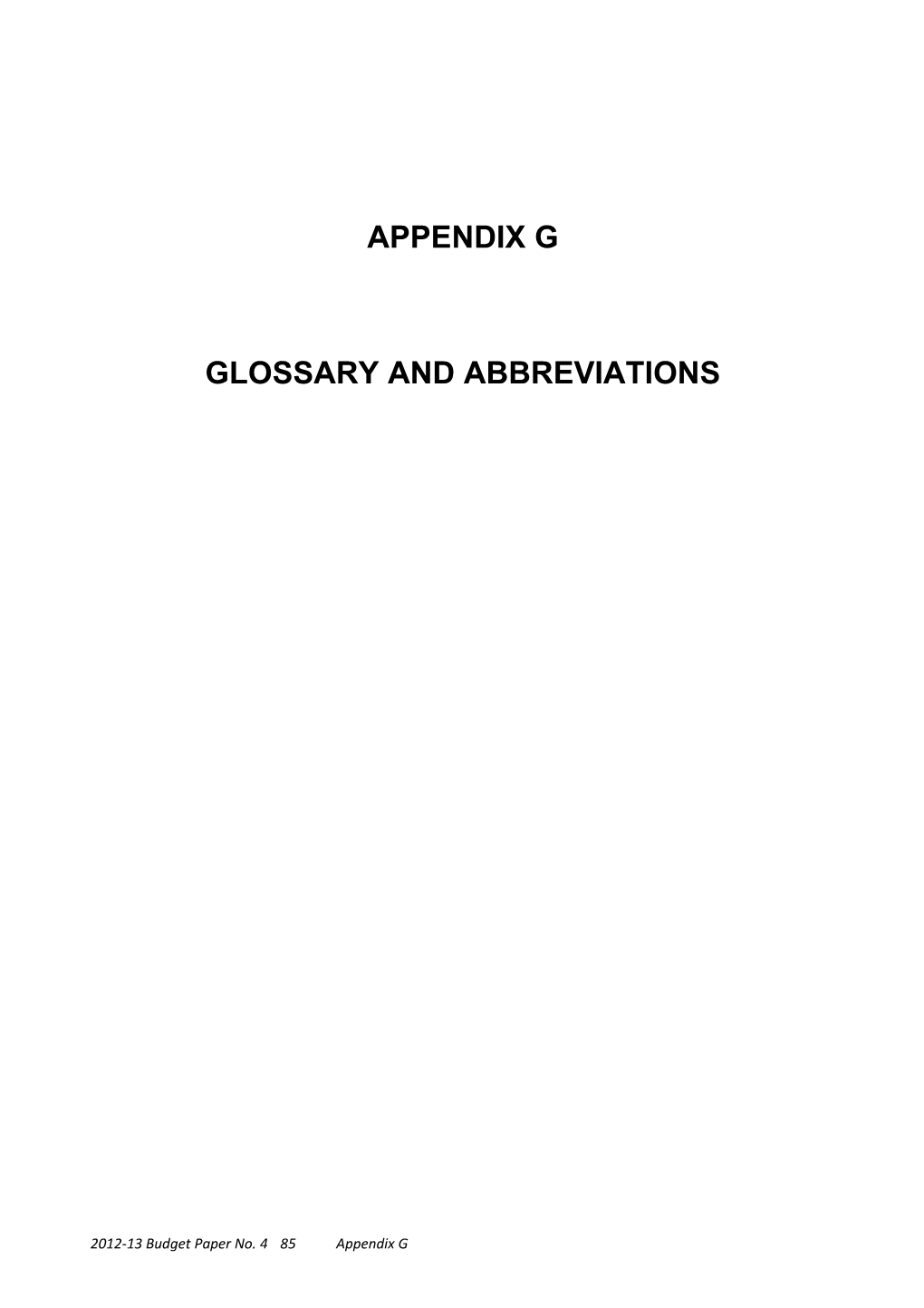 Glossary and Abbreviations for 2006-07 Budget Papers