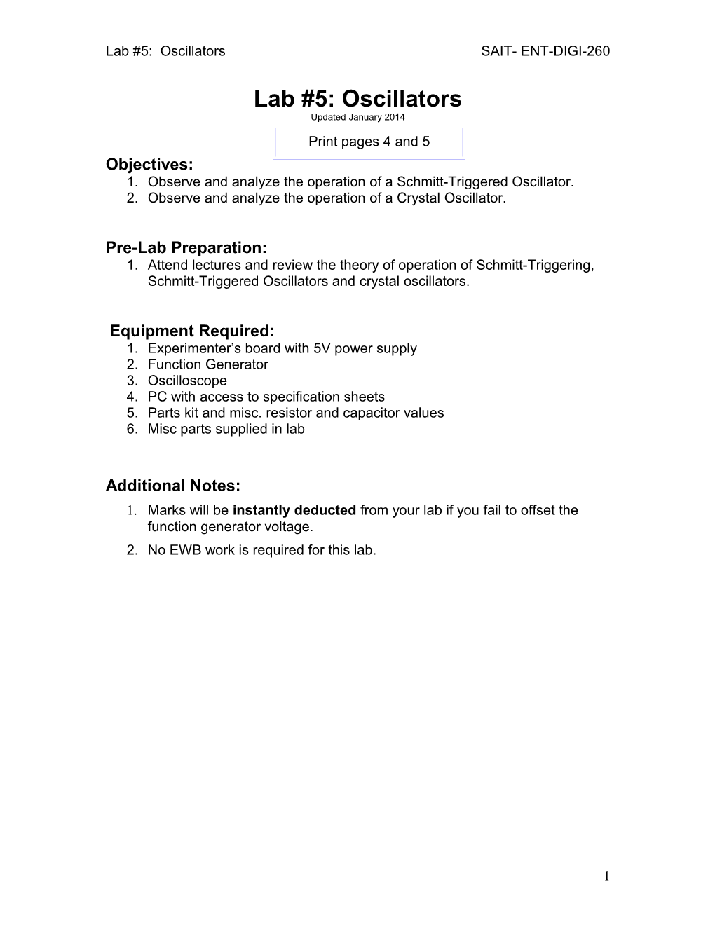 Lab #5: Oscillators SAIT- ENT-DIGI-260