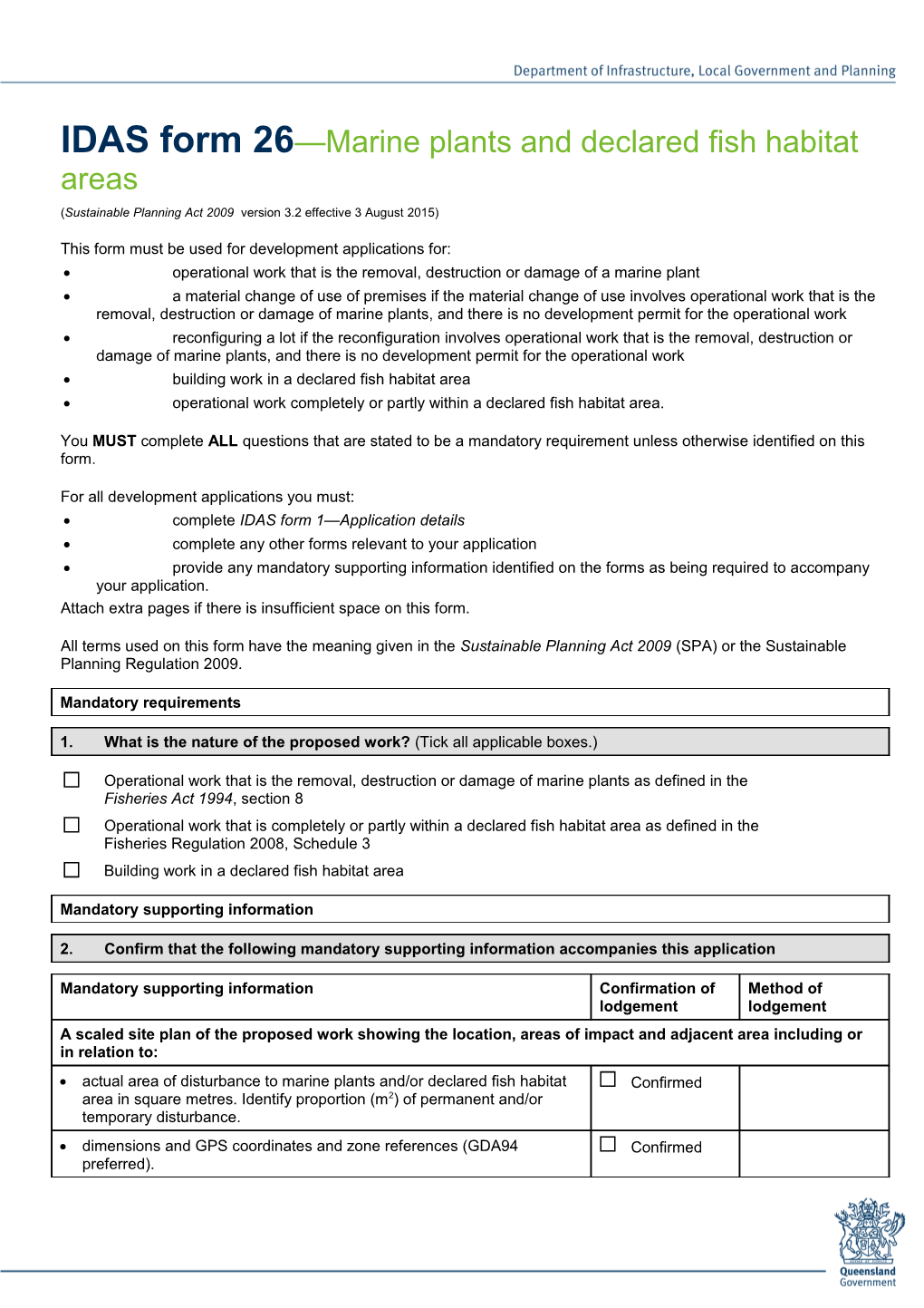 IDAS Form 26 - Marine Plants and Declared Fish Habitat Areas