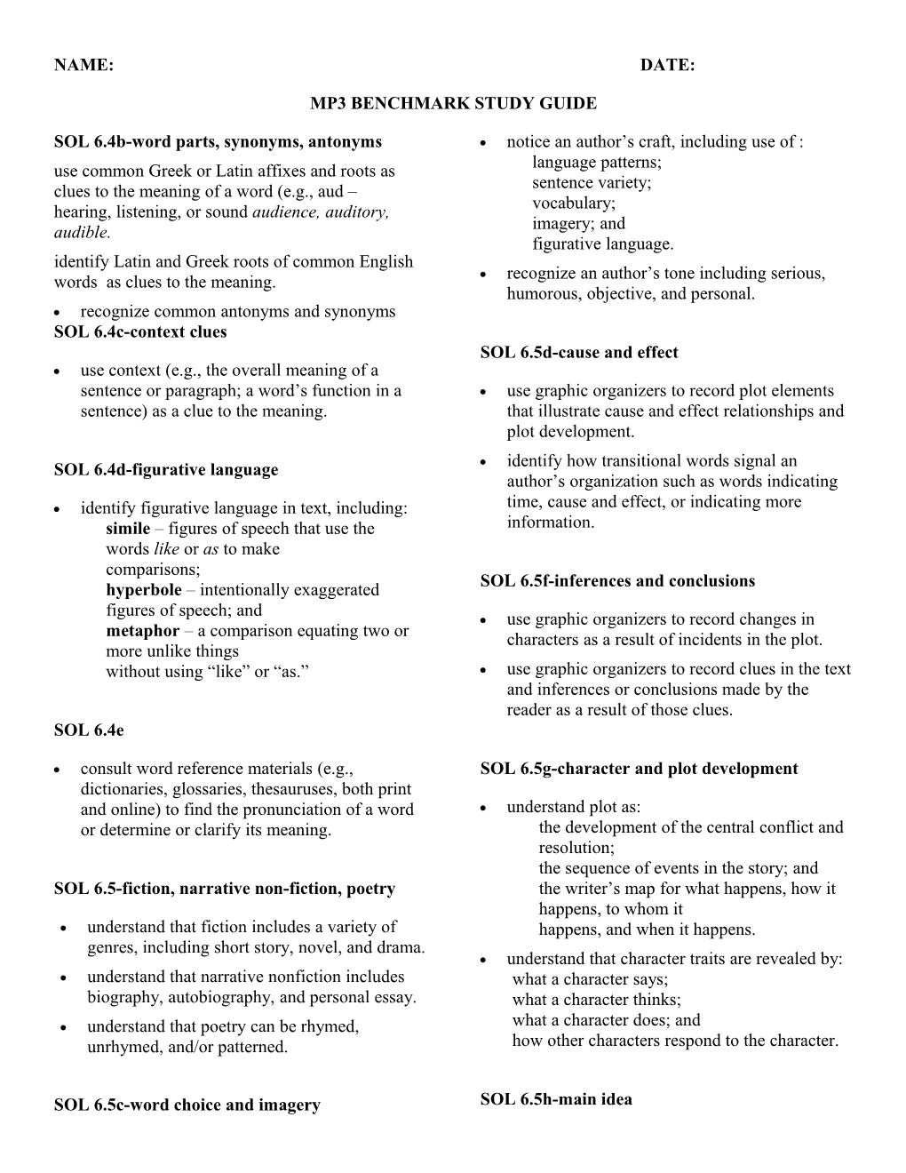 SOL 6.4B-Word Parts, Synonyms, Antonyms