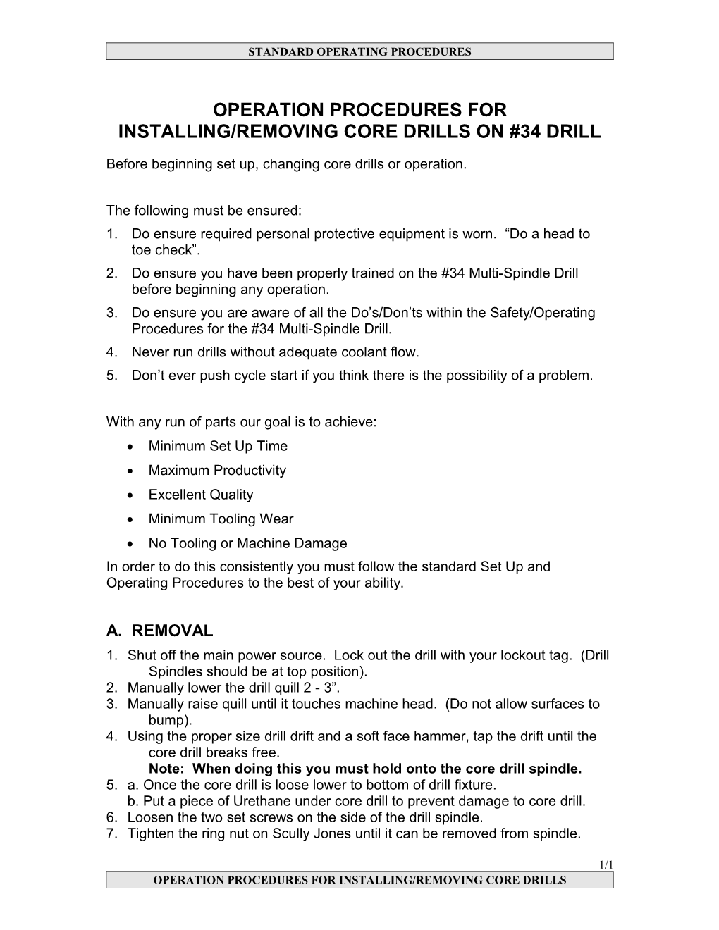 Operation Procedures for Installing/Removing Core Drills on #34 Drill