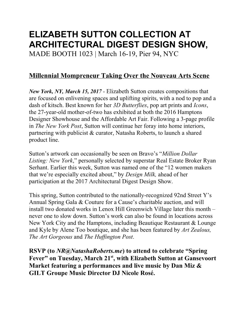 Elizabeth Sutton Collection at Architectural Digest Design Show