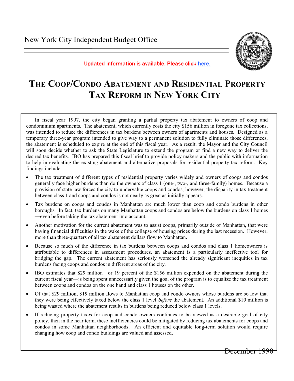 A New York City Independent Budget Office Report
