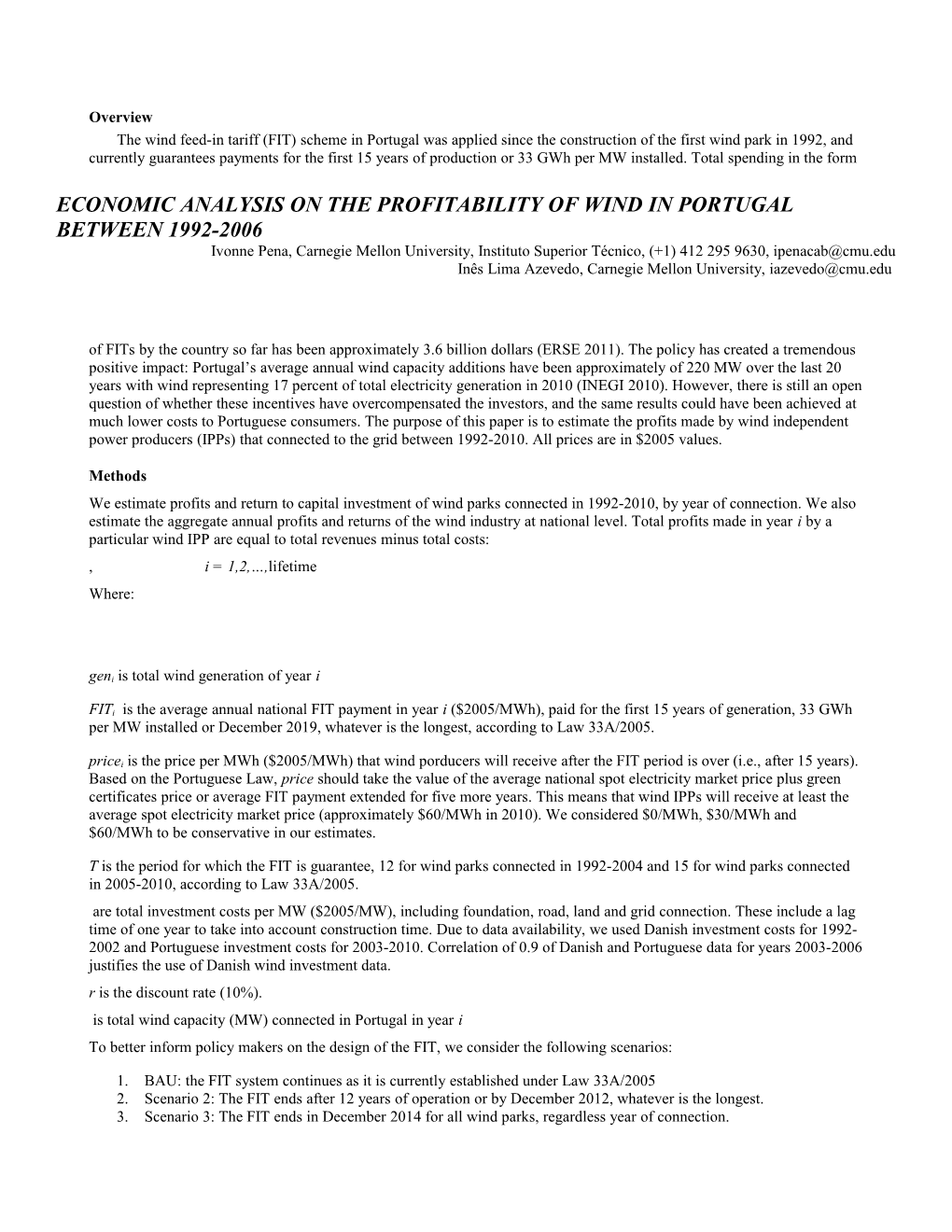 Economic Analysis on the Profitability of Wind in Portugal Between 1992-2006