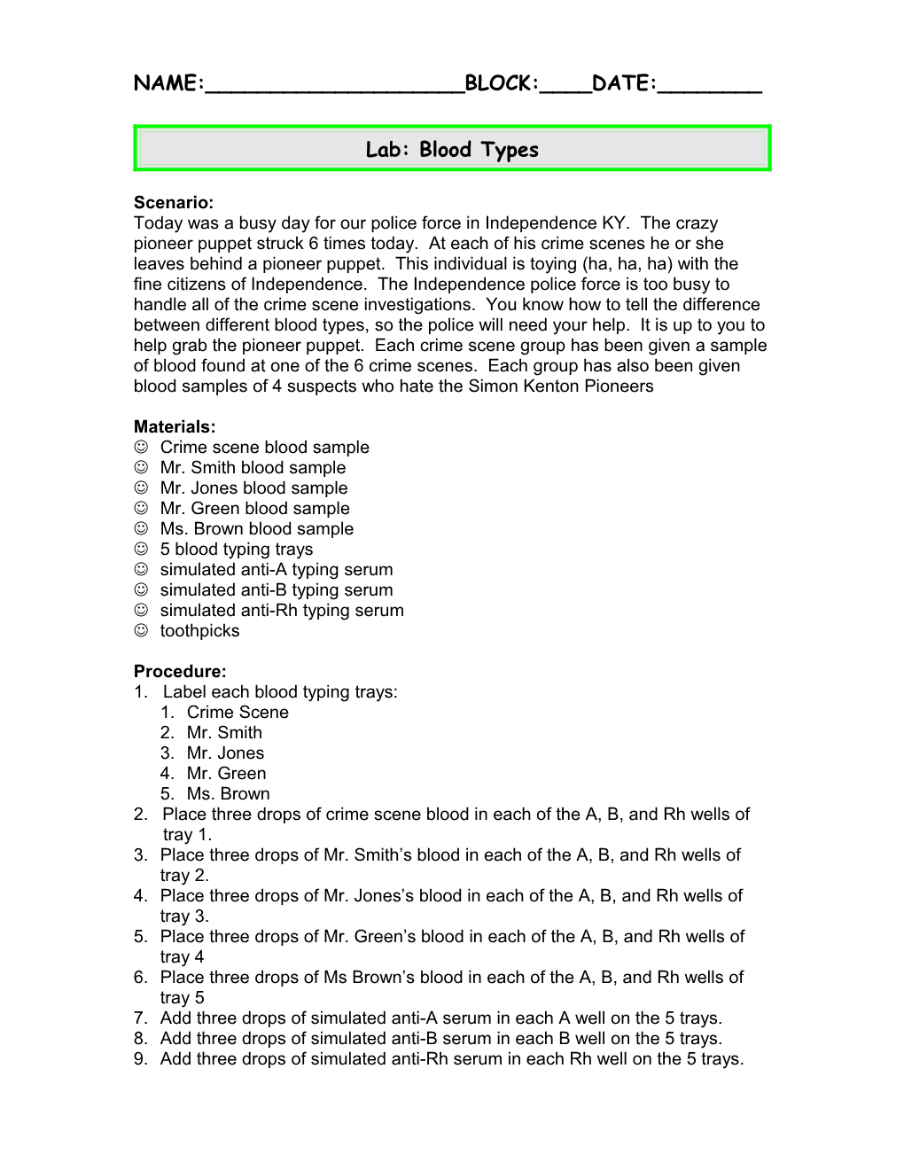 Lab: Blood Types