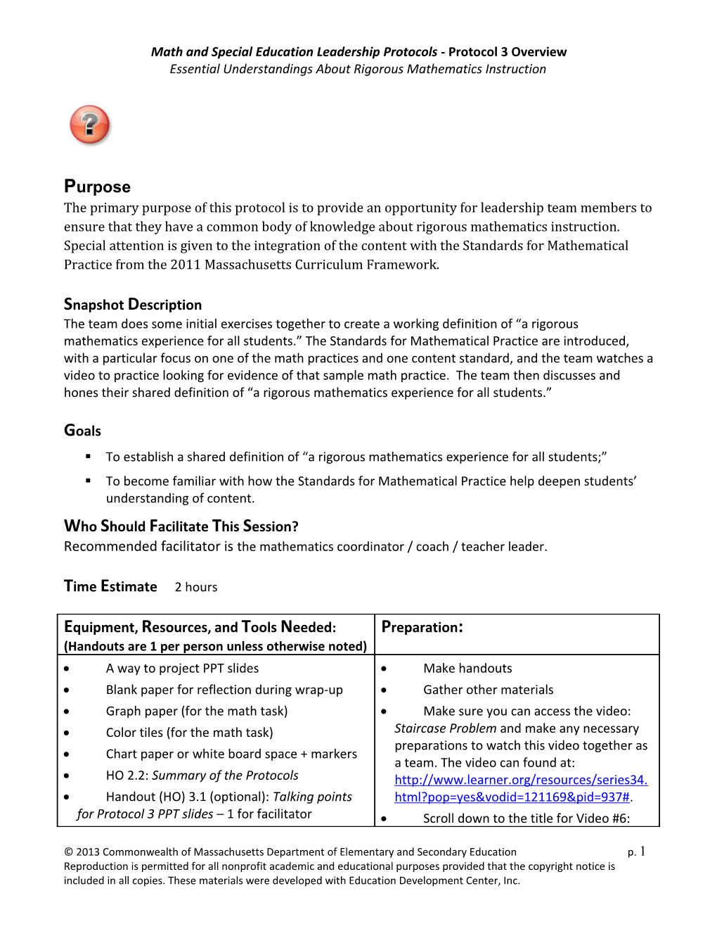 Math and Special Education Leadership Protocols - Protocol3 Overview Essential Understandings